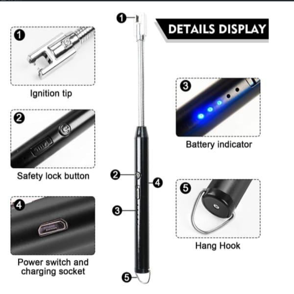 USB Rechargeable Electric Lighter Black Metal Pakistan