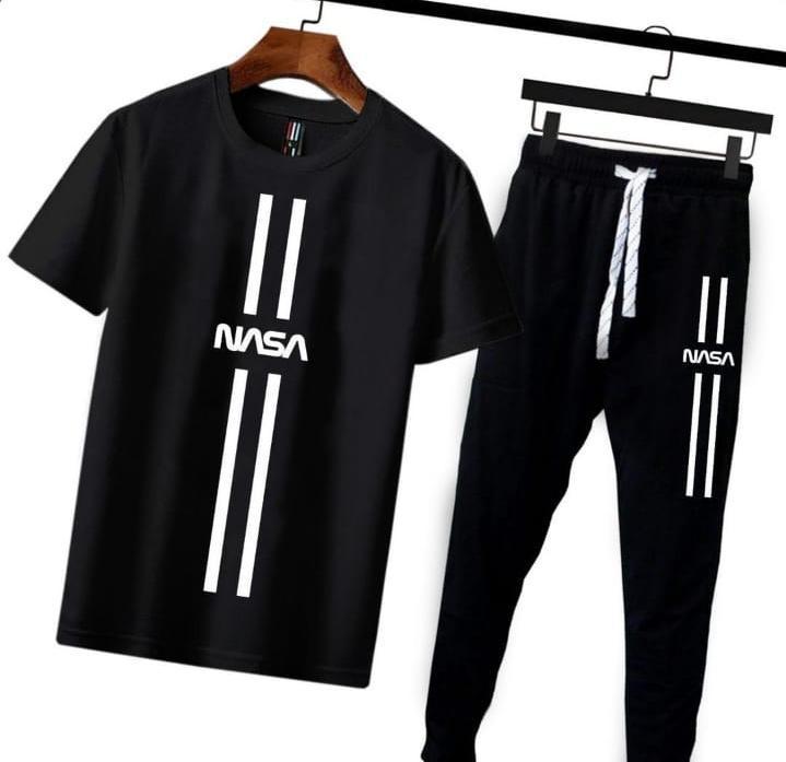 NASA Print Track Suit for Men Cotton Black White